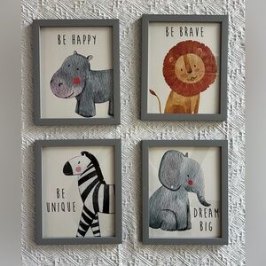 Nursery Safari Animal Framed Wall Decor/Pictures, Set Of 4 8x10